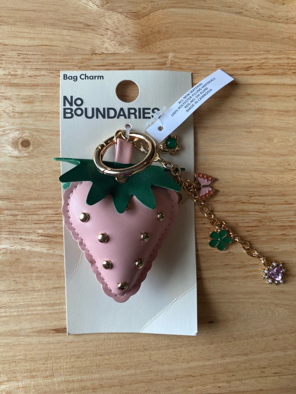 No Boundaries Pink Strawberry Keychain Bag Charm